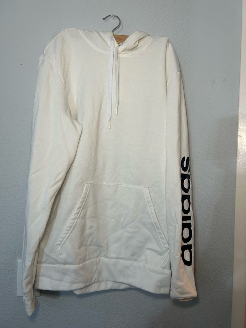 adidas Off-White Hoodie with Black Sleeve Logo